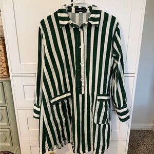 Pomander Place Green and White Striped Mini Dress